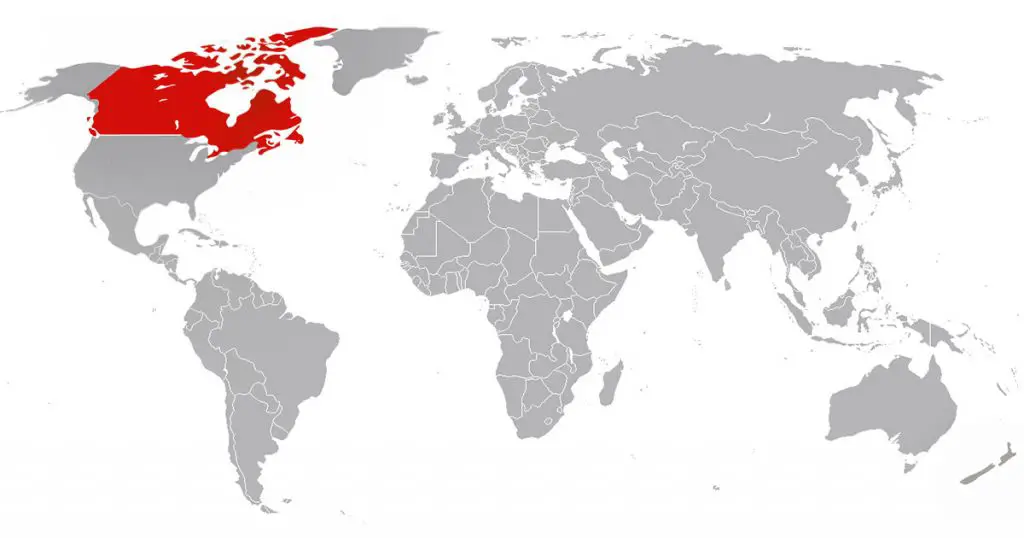 position of Canada on the world map